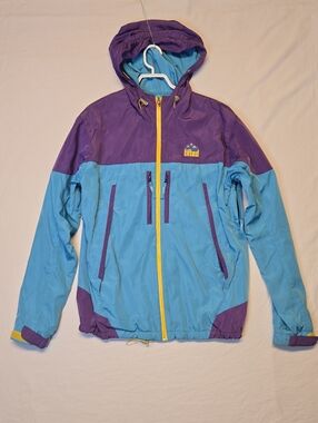LRG Hooded Windbreaker Jacket  Purple & Blue with Yellow Zipper Vintage Y2K
